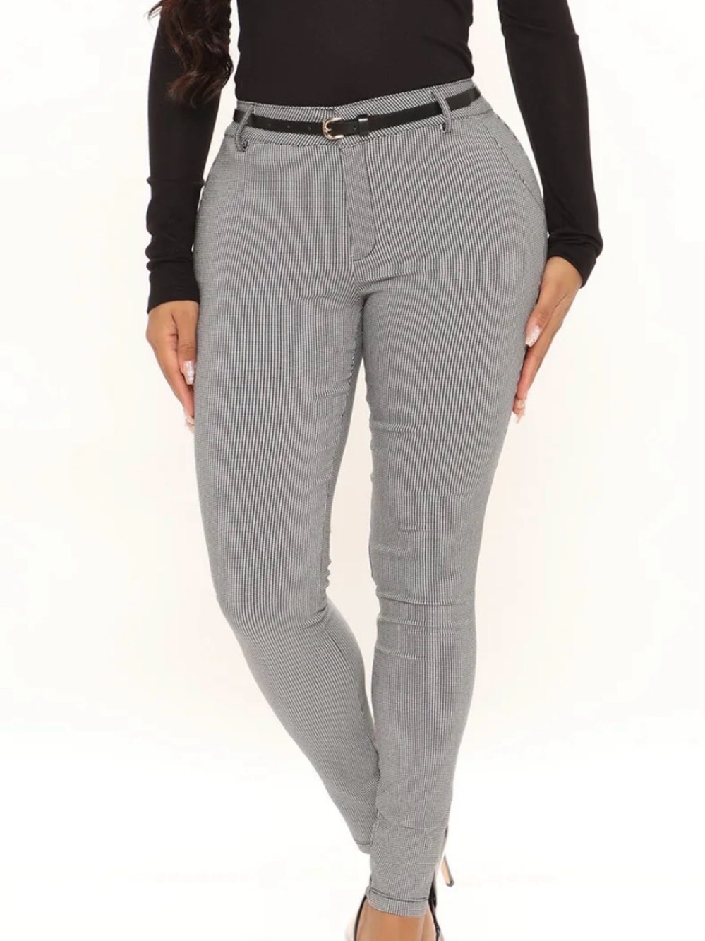 Fashion Nova Black & White Pinstripe High-Waist Ponte Pants